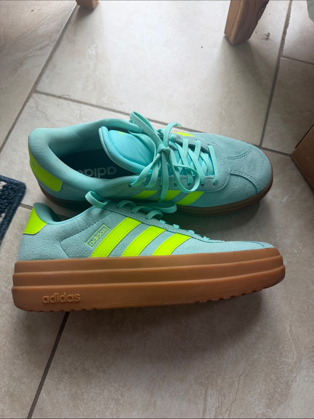 adidas Turquoise with Neon Yellow Stripe Platform Sneakers